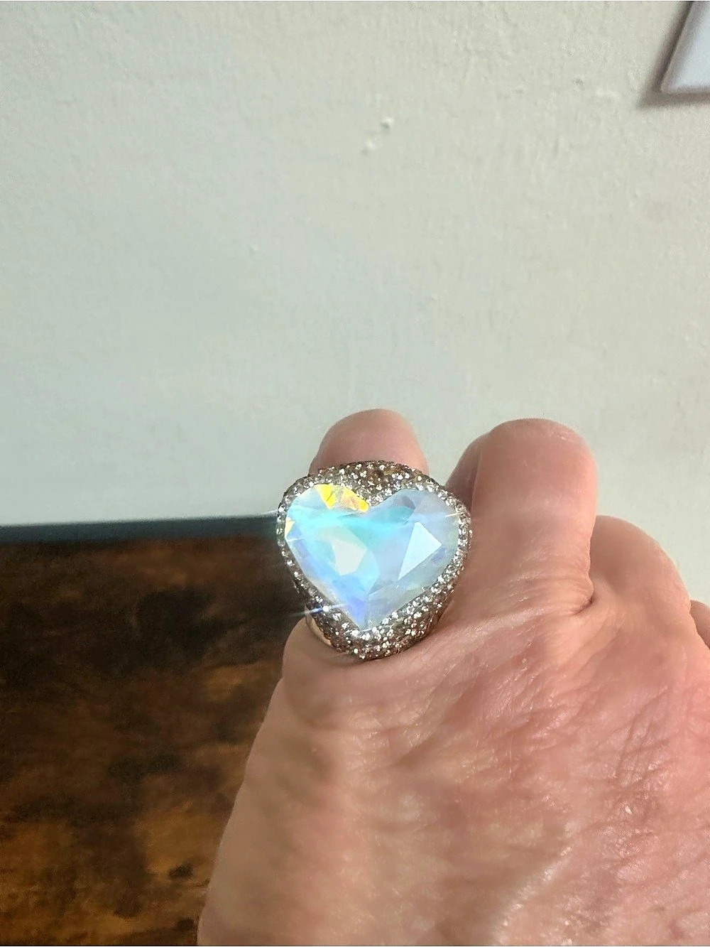 Heart-Shaped White Statement Ring Adjustable